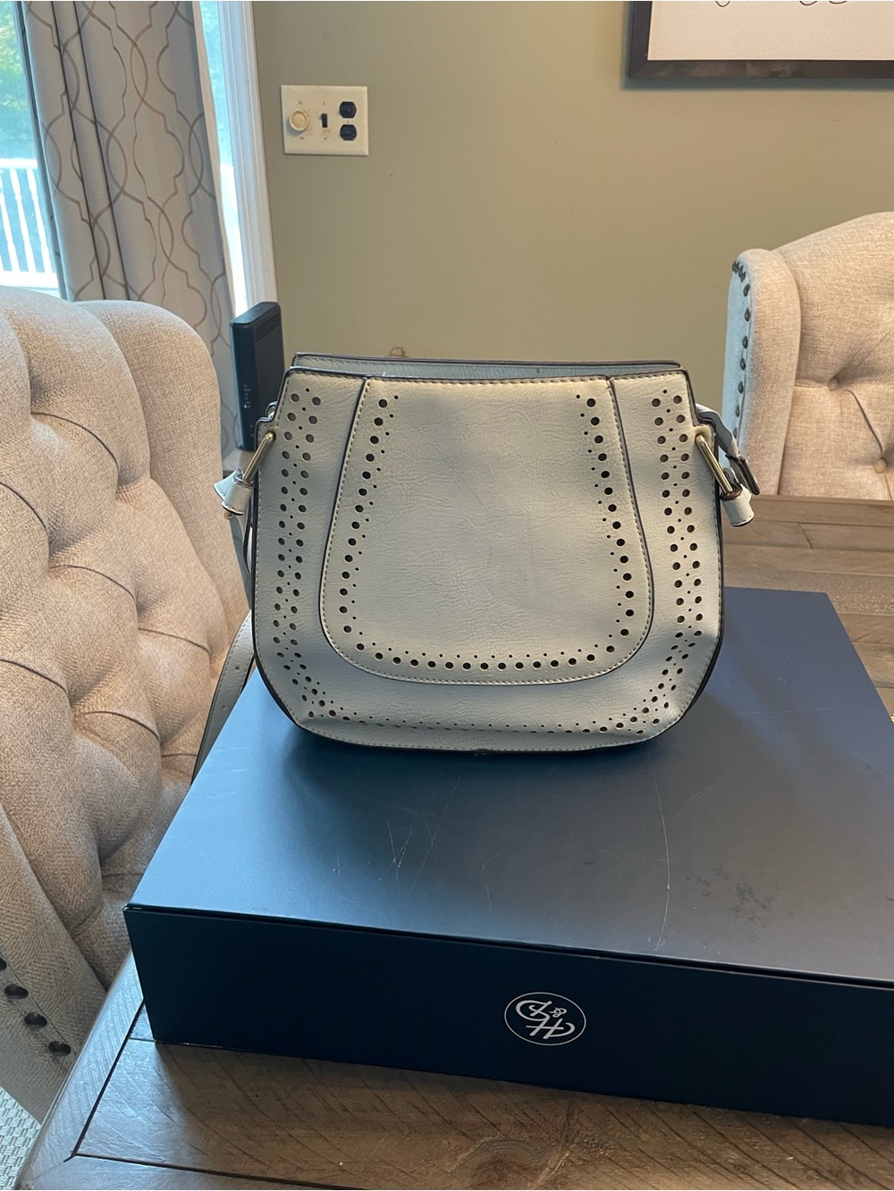 Franco Sarto powder blue Perforated Saddle Crossbody Bag